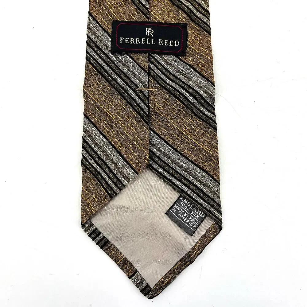 Ferrell Reed Men’s 100% Brown Silk Stripe Necktie‎ Tie
